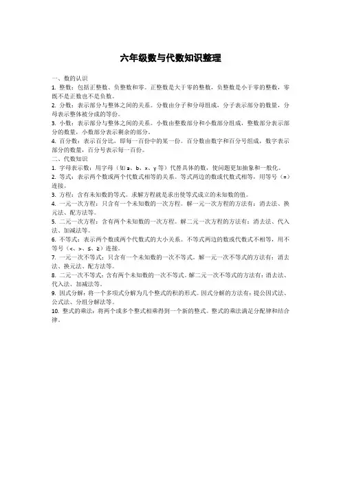 六年级数与代数知识整理
