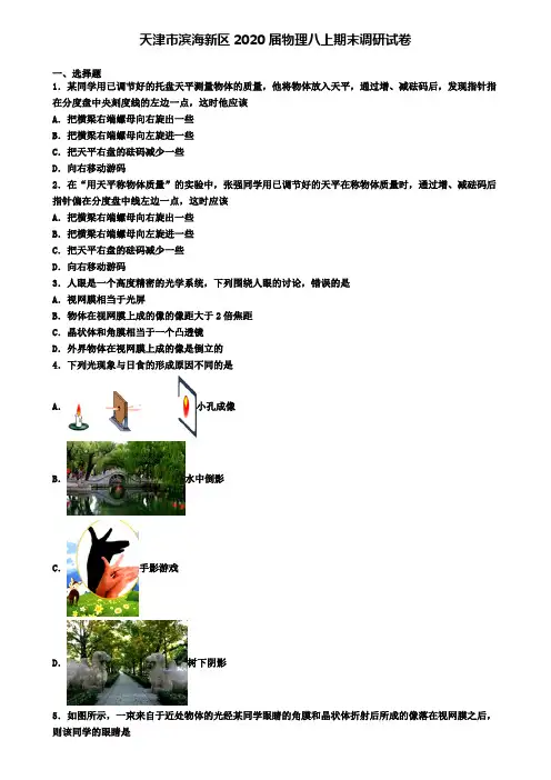 天津市滨海新区2020届物理八上期末调研试卷