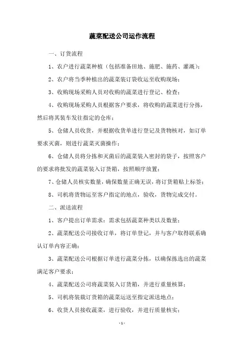 蔬菜配送公司运作流程