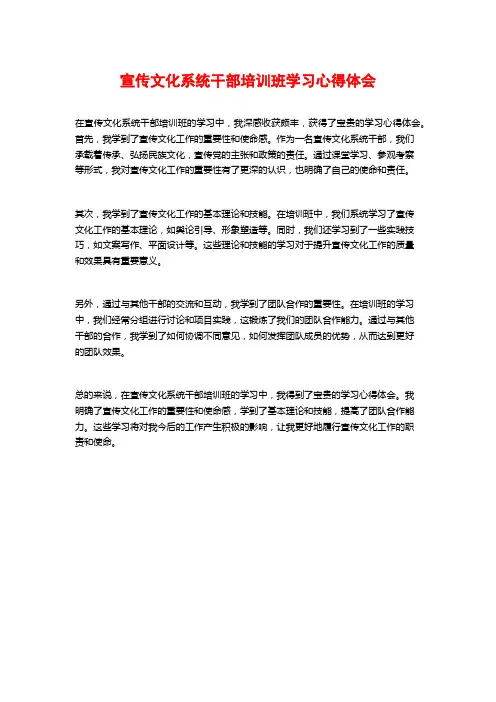 宣传文化系统干部培训班学习心得体会