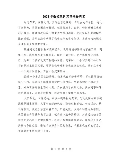 2024年数控顶岗实习报告周记（4篇）