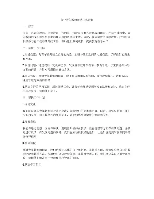 指导青年教师帮扶工作计划
