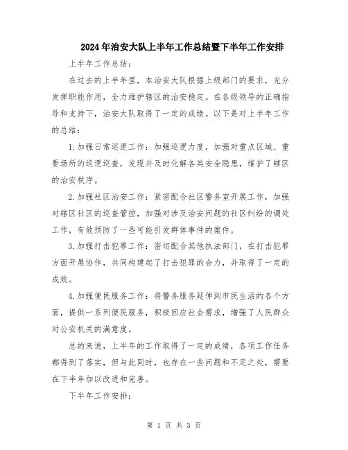 2024年治安大队上半年工作总结暨下半年工作安排