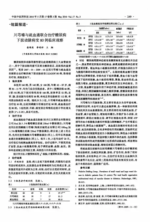 川芎嗪与疏血通联合治疗糖尿病下肢动脉病变80例临床观察