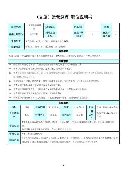 (文旅)运营经理职位说明书