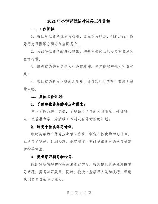 2024年小学青蓝结对徒弟工作计划