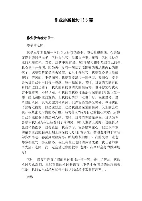 作业抄袭检讨书3篇