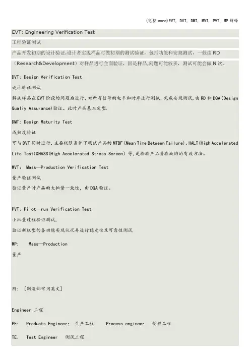 (完整word)EVT, DVT, DMT, MVT, PVT, MP解释
