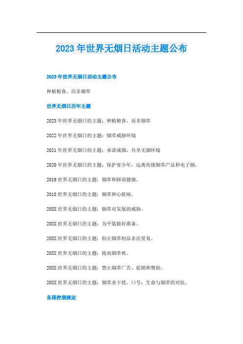 2023年世界无烟日活动主题公布