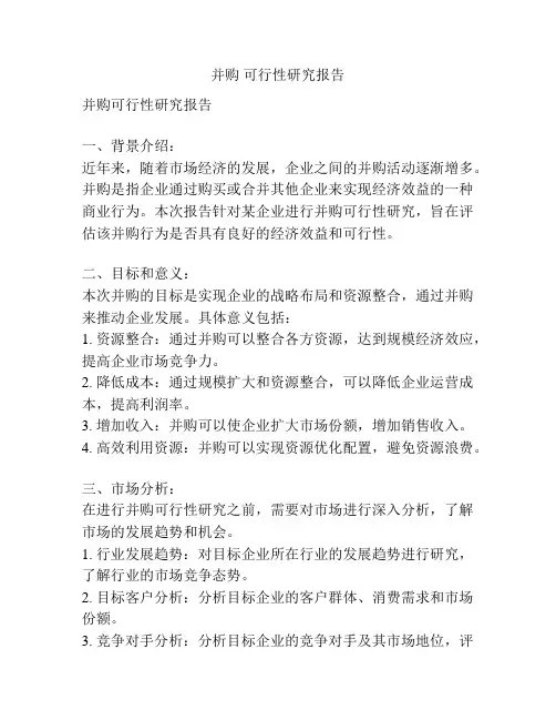 并购 可行性研究报告
