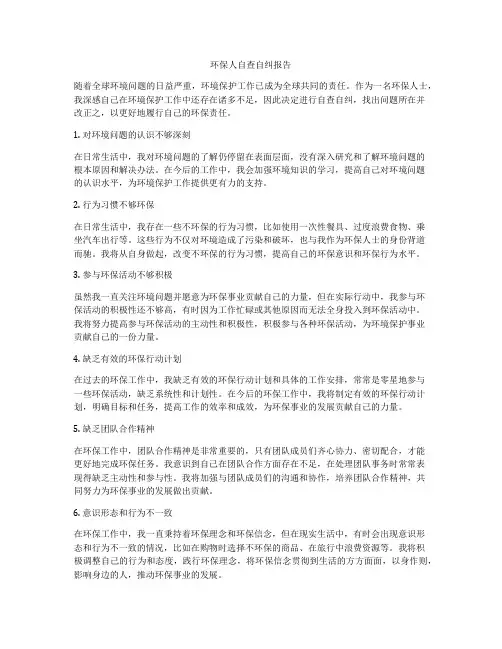 环保人自查自纠报告