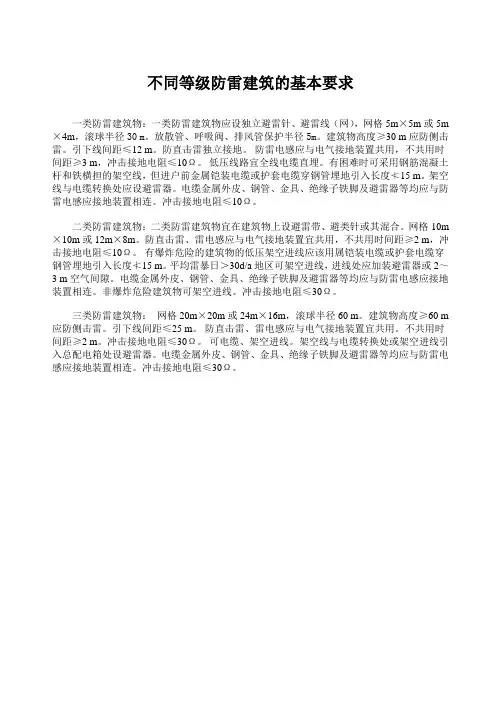 不同等级防雷建筑的基本要求