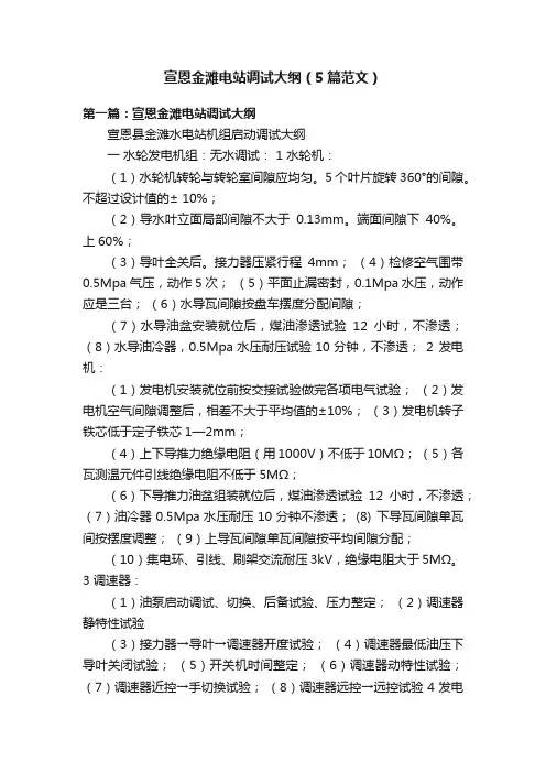 宣恩金滩电站调试大纲（5篇范文）