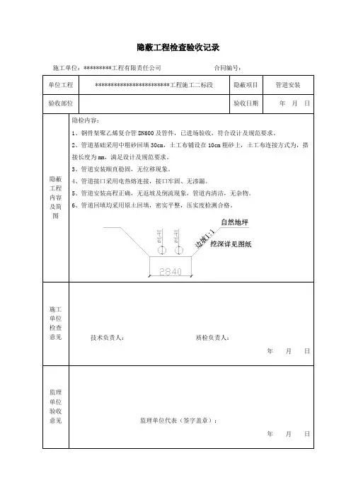 隐蔽工程检查验收记录(有垫层)