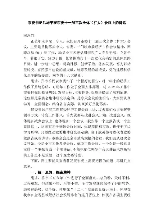 市委书记吕均平在市委十一届三次全体