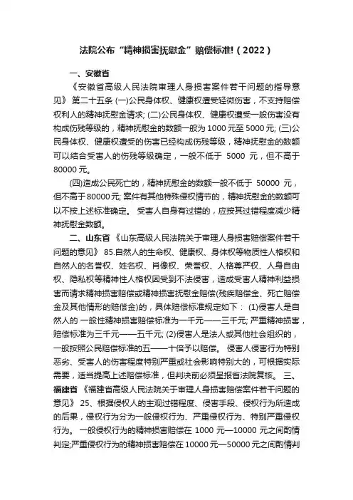 法院公布“精神损害抚慰金”赔偿标准!（2022）