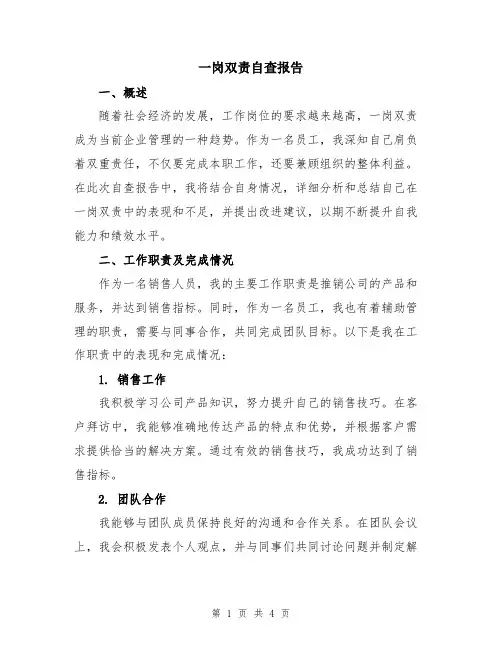 一岗双责自查报告