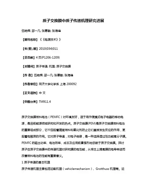 质子交换膜中质子传递机理研究进展
