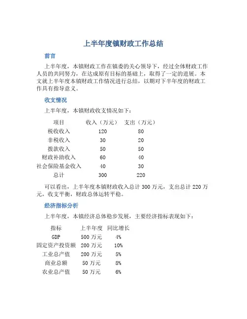 上半年度镇财政工作总结
