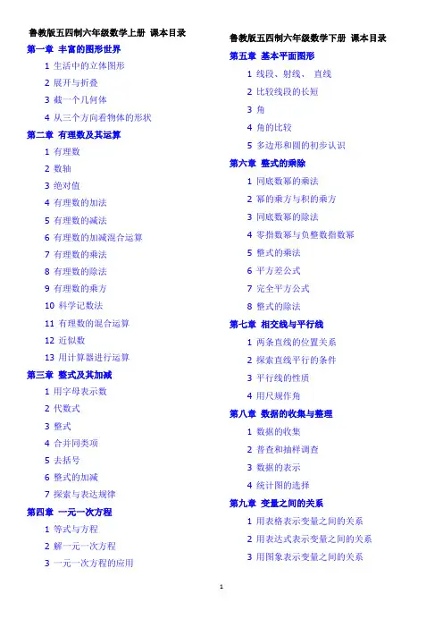 鲁教版五四制初中数学目录 A4版 2020-8-3
