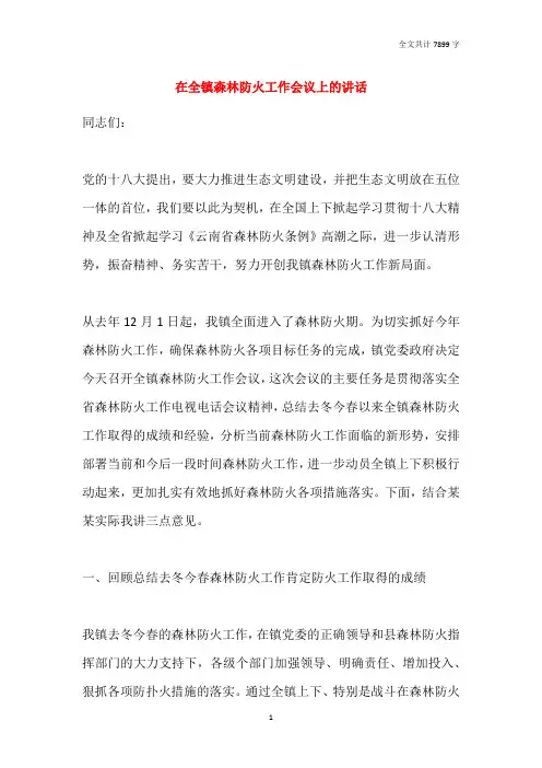 在全镇森林防火工作会议上的讲话