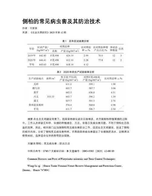 侧柏的常见病虫害及其防治技术