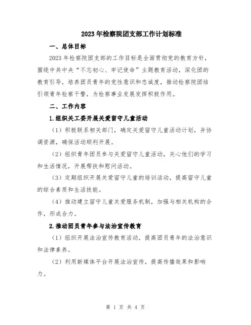 2023年检察院团支部工作计划标准