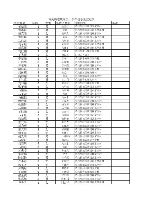 在校学生登记表二年级一班