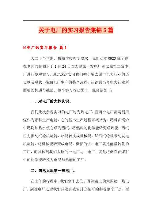 关于电厂的实习报告集锦5篇