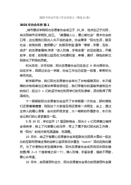 2023年协会年度工作总结范文（精选11篇）