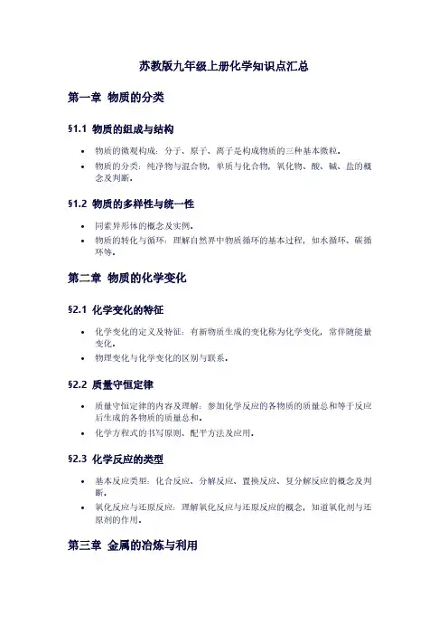 苏教版九年级上册化学知识点汇总