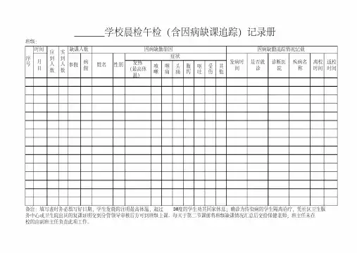 学校班级晨检午检(含因病缺课追踪)记录册[2020年最新]
