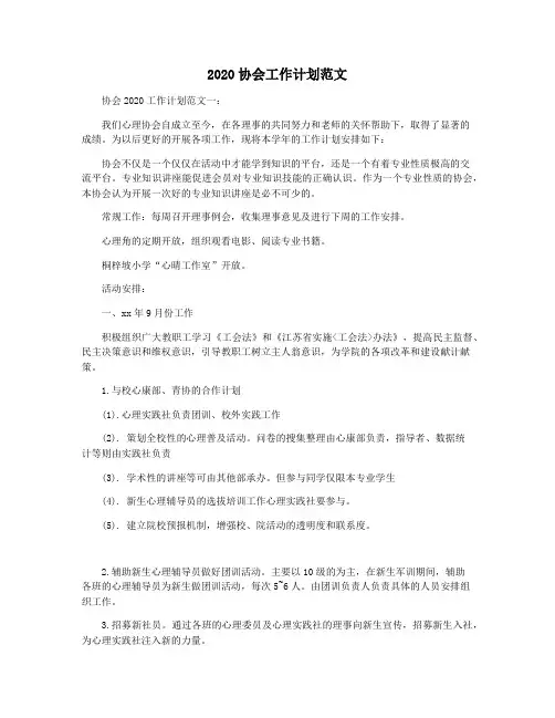 2020协会工作计划范文