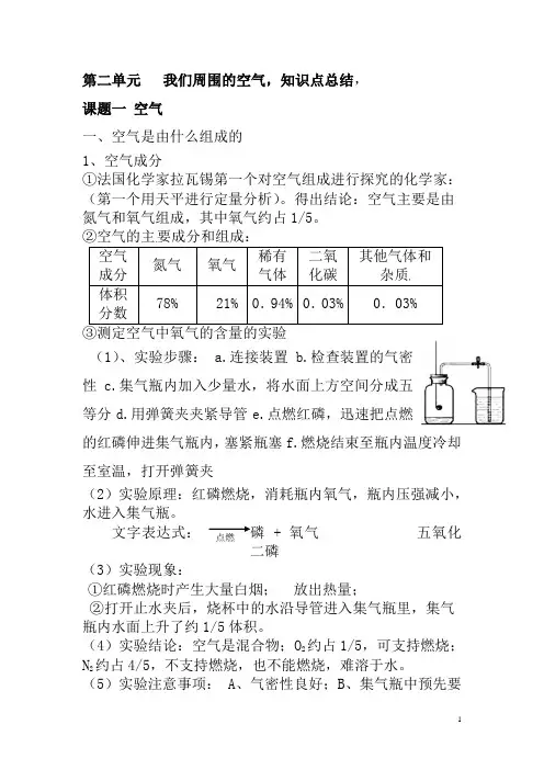第二单元 我们周围的空气 知识点总结