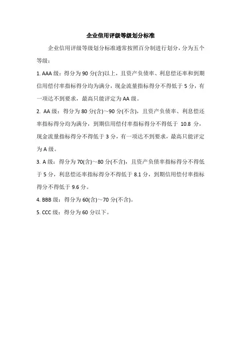企业信用评级等级划分标准