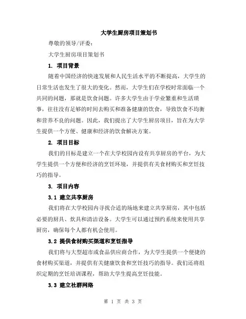 大学生厨房项目策划书