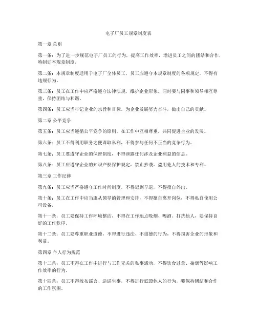 电子厂员工规章制度表