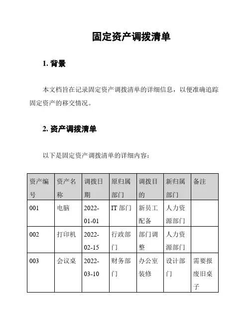 固定资产调拨清单
