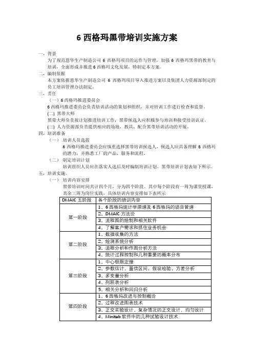 6西格玛黑带培训实施方案