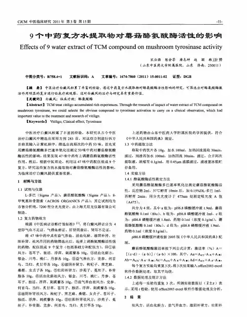 9个中药复方水提取物对蘑菇酪氨酸酶活性的影响