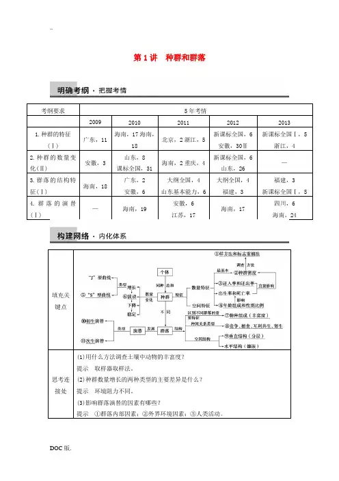 2014版高考生物大二轮专题复习与增分策略(真题探源+归纳提炼+专题突破练,含详解)种群和群落