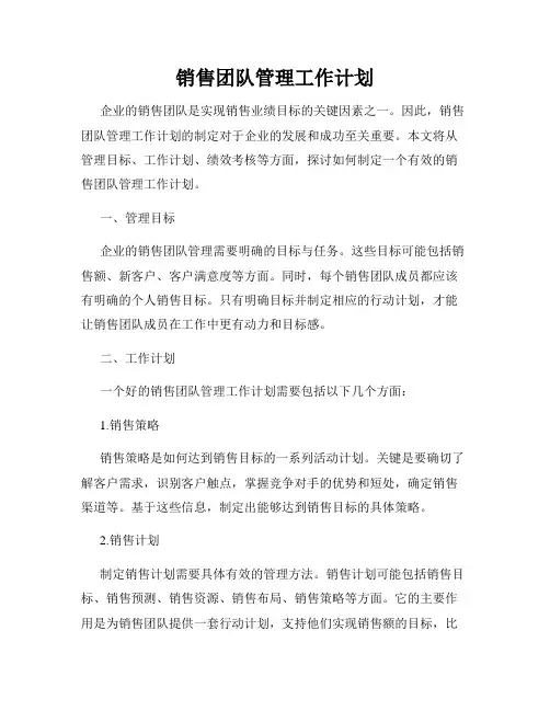 销售团队管理工作计划