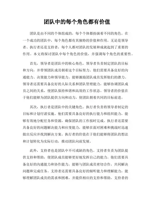 团队中的每个角色都有价值