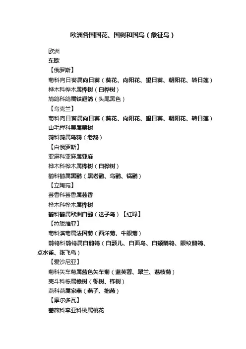 欧洲各国国花、国树和国鸟（象征鸟）
