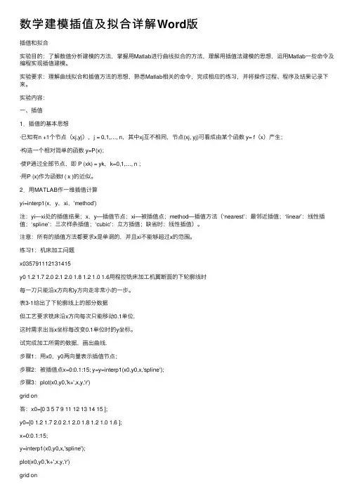数学建模插值及拟合详解Word版