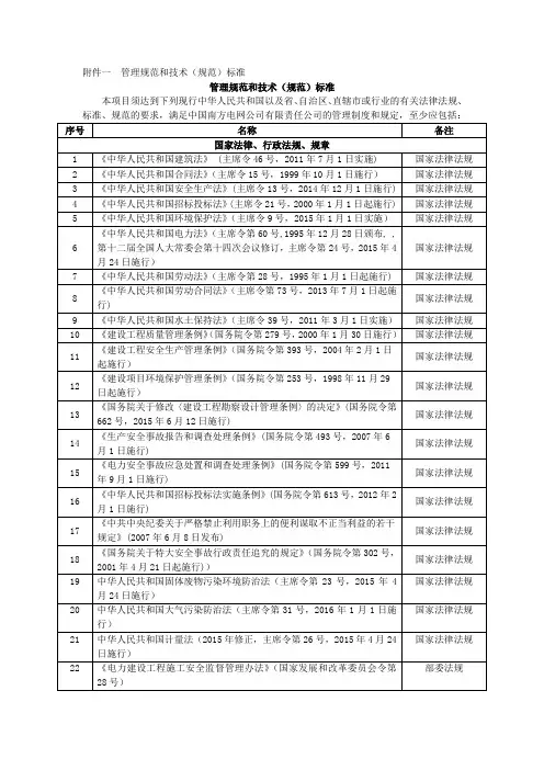 管理规范和技术(规范)标准