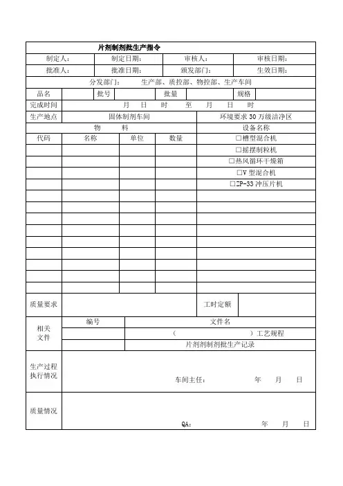 片剂、胶囊、颗粒剂生产记录