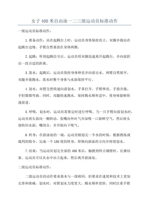 女子400米自由泳一二三级运动员标准动作