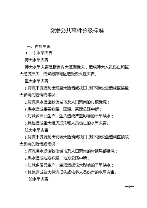 突发事件分级标准