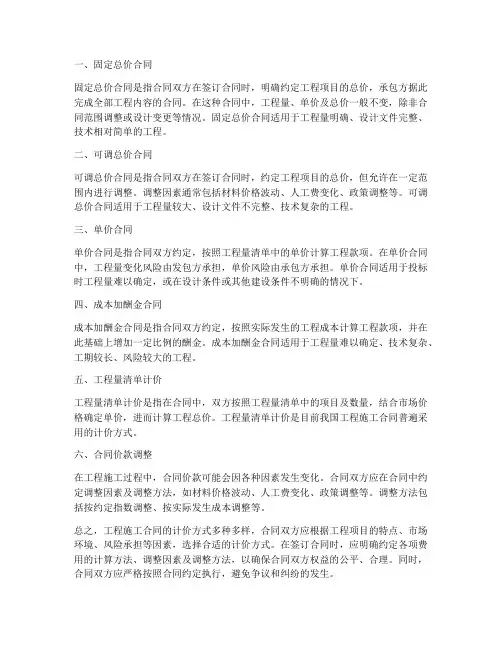 工程施工合同_的计价方式